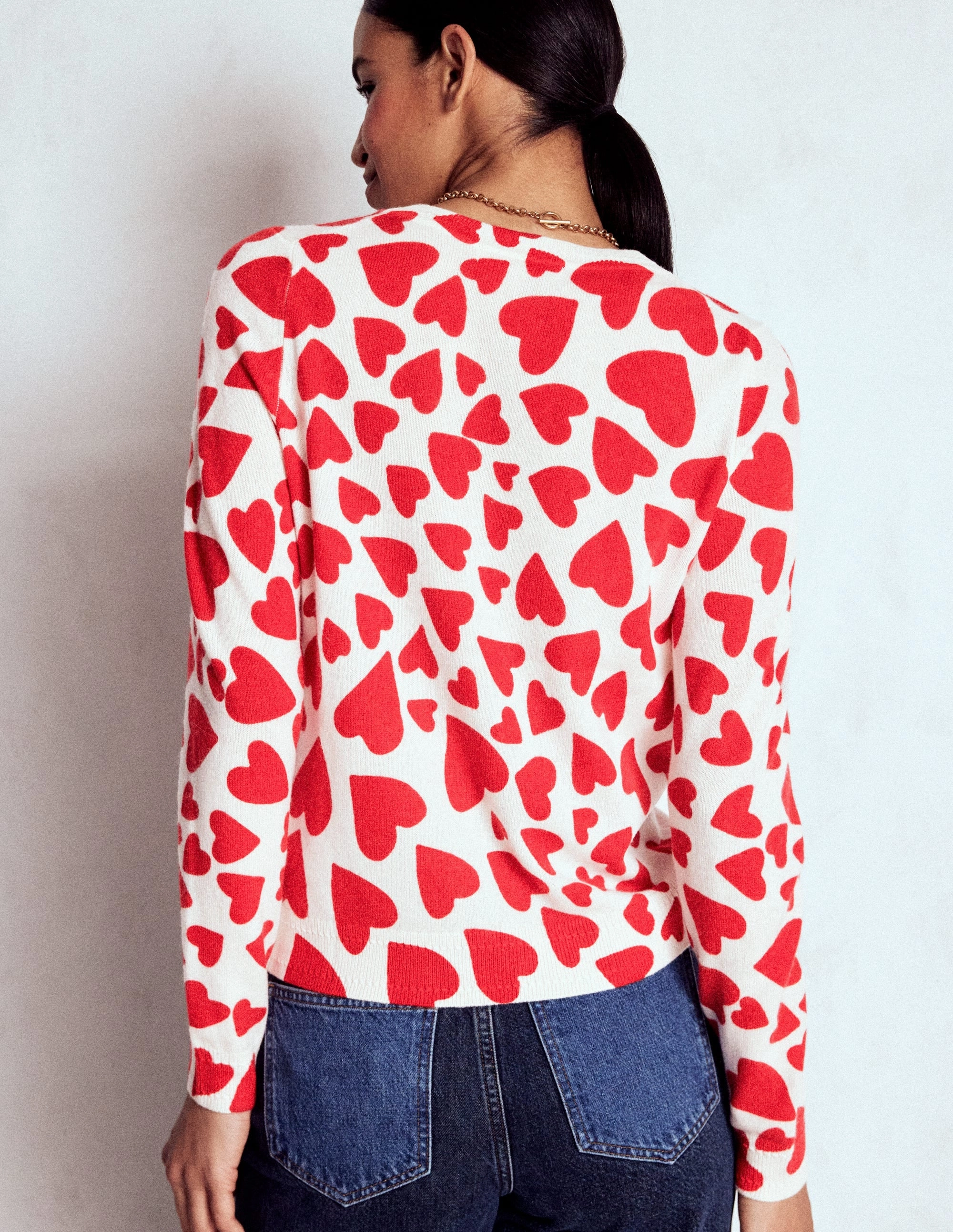 Eva Cashmere Crew Neck Jumper-Ivory, Heart Cluster Low Impact Dye