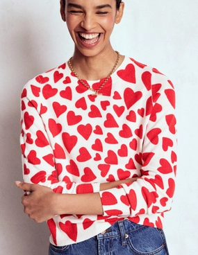 Morning Wear Eva Cashmere Crew Neck Jumper-Ivory, Heart Cluster
