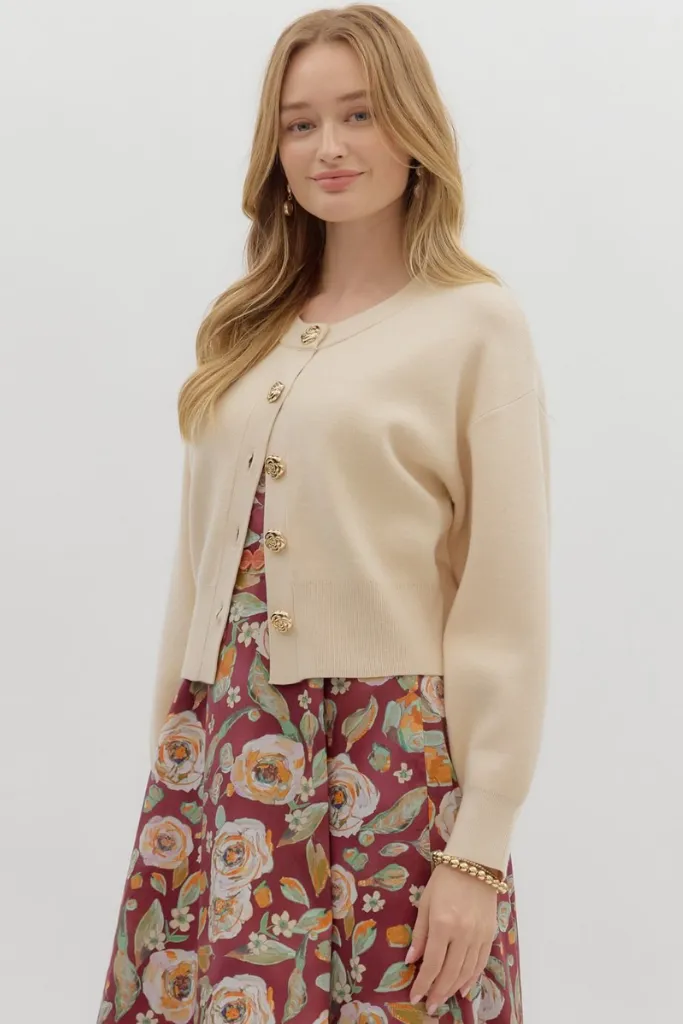 TemperatureRegulating Fabric Eve Floral Button Cardigan Sweater