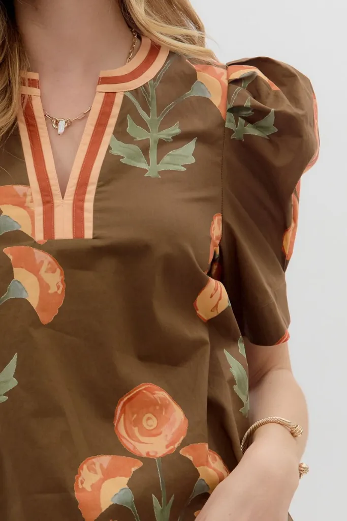 Eco friendly materials Everleigh Floral Top in Brown