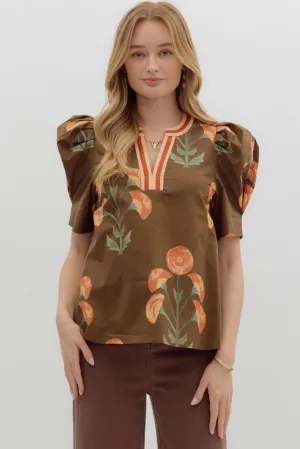 Everleigh Floral Top in Brown Sweat Absorbent Inner Layer