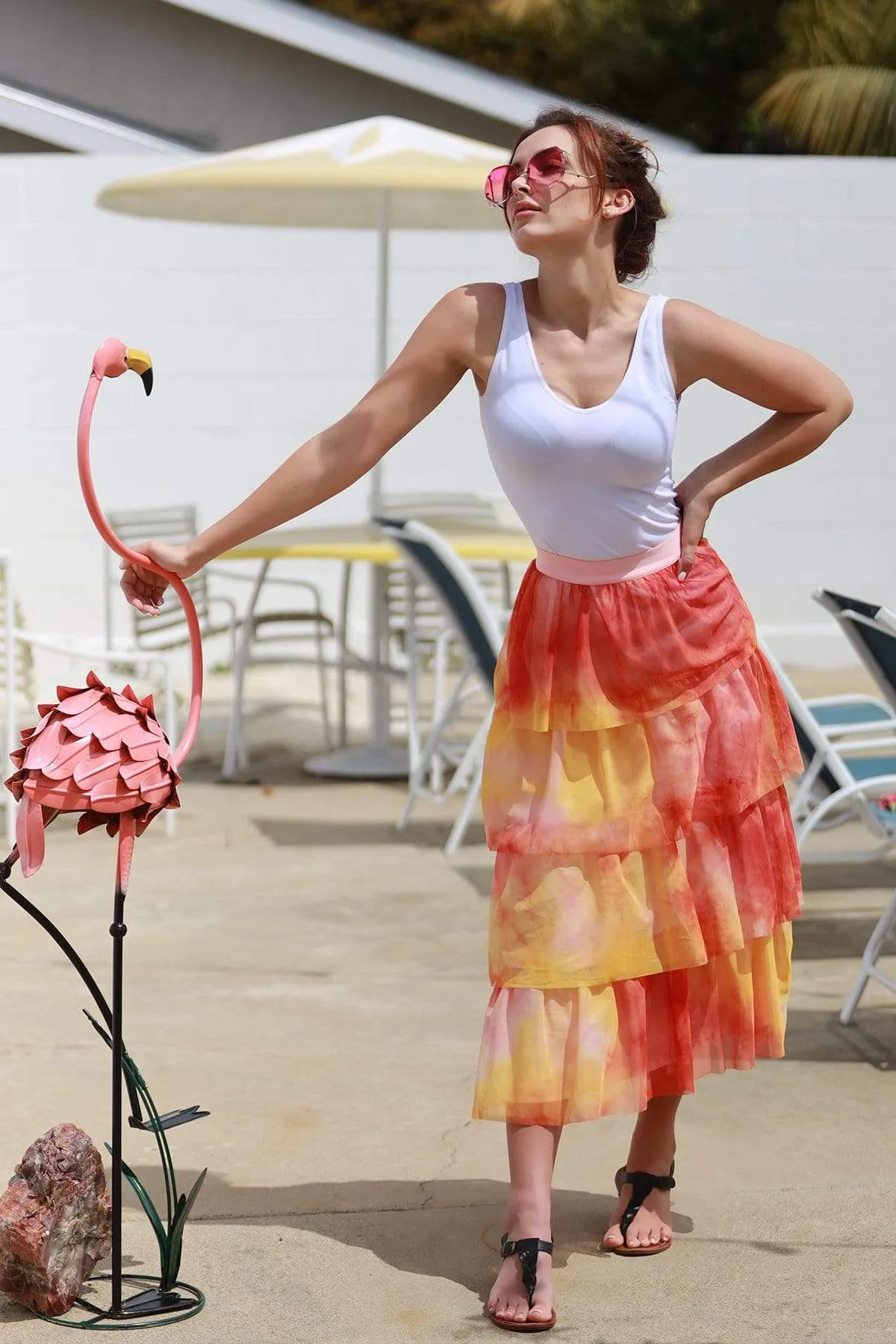 Esperanza Tiered Tulle Midi Skirt Creative Fashion