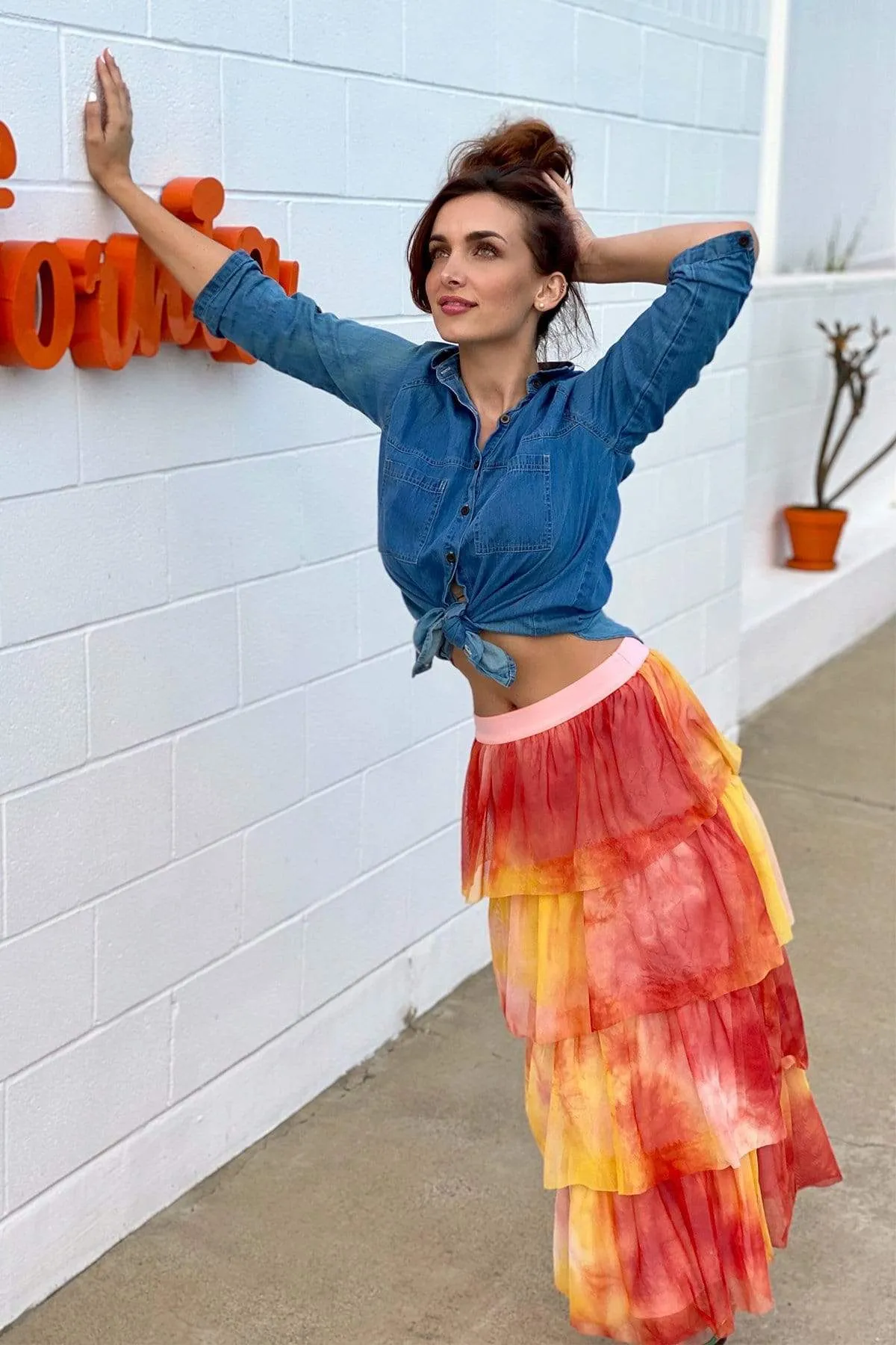Flow Look Esperanza Tiered Tulle Midi Skirt