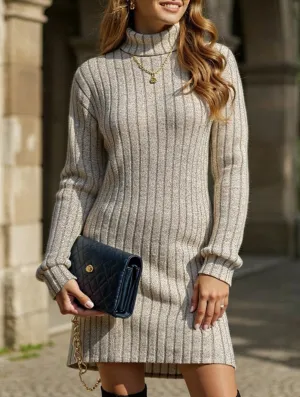 Urban appeal Elegant Charm High-neck long-sleeved loose knit dress