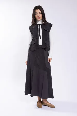 Static Black Corduroy Combo Skirt ST1112B Removable Belt Seasonal Layering