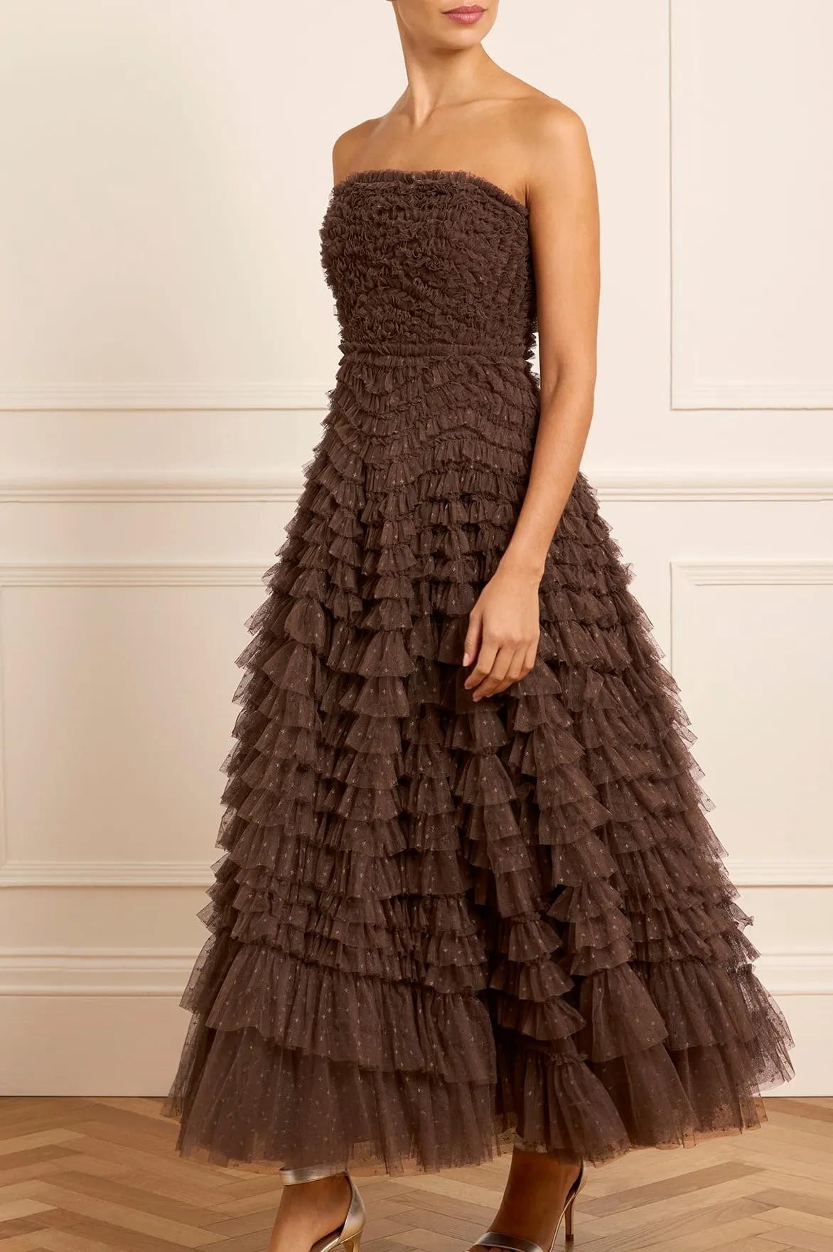Simple Ease Trendy Fit Look Hattie Ruffle Strapless Ankle Gown