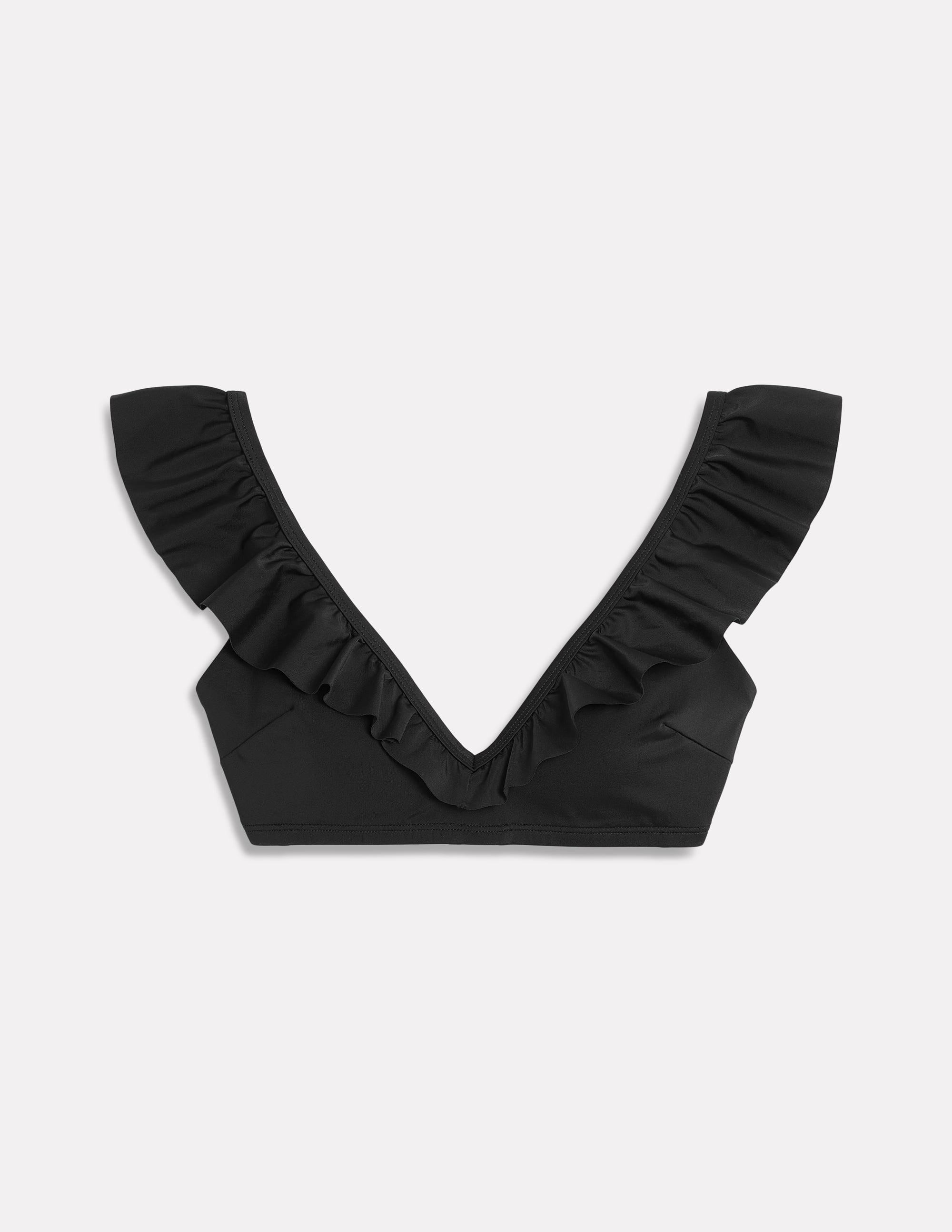 Evia Ruffle Bikini Top-Black Beach Vacation UV Blocking Layer
