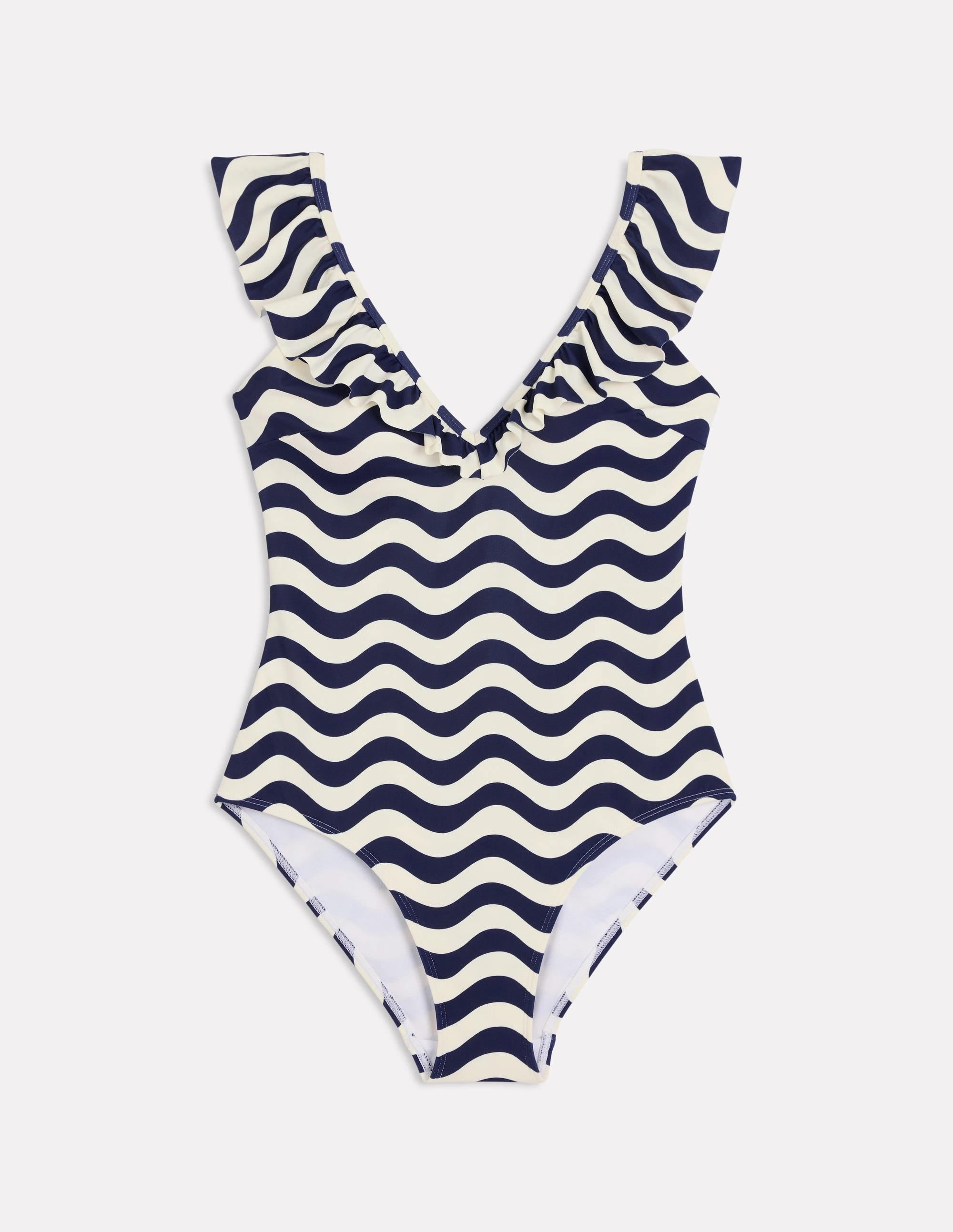 Tropical Prints Evia Ruffle Swimsuit-French Navy, Mono Wave