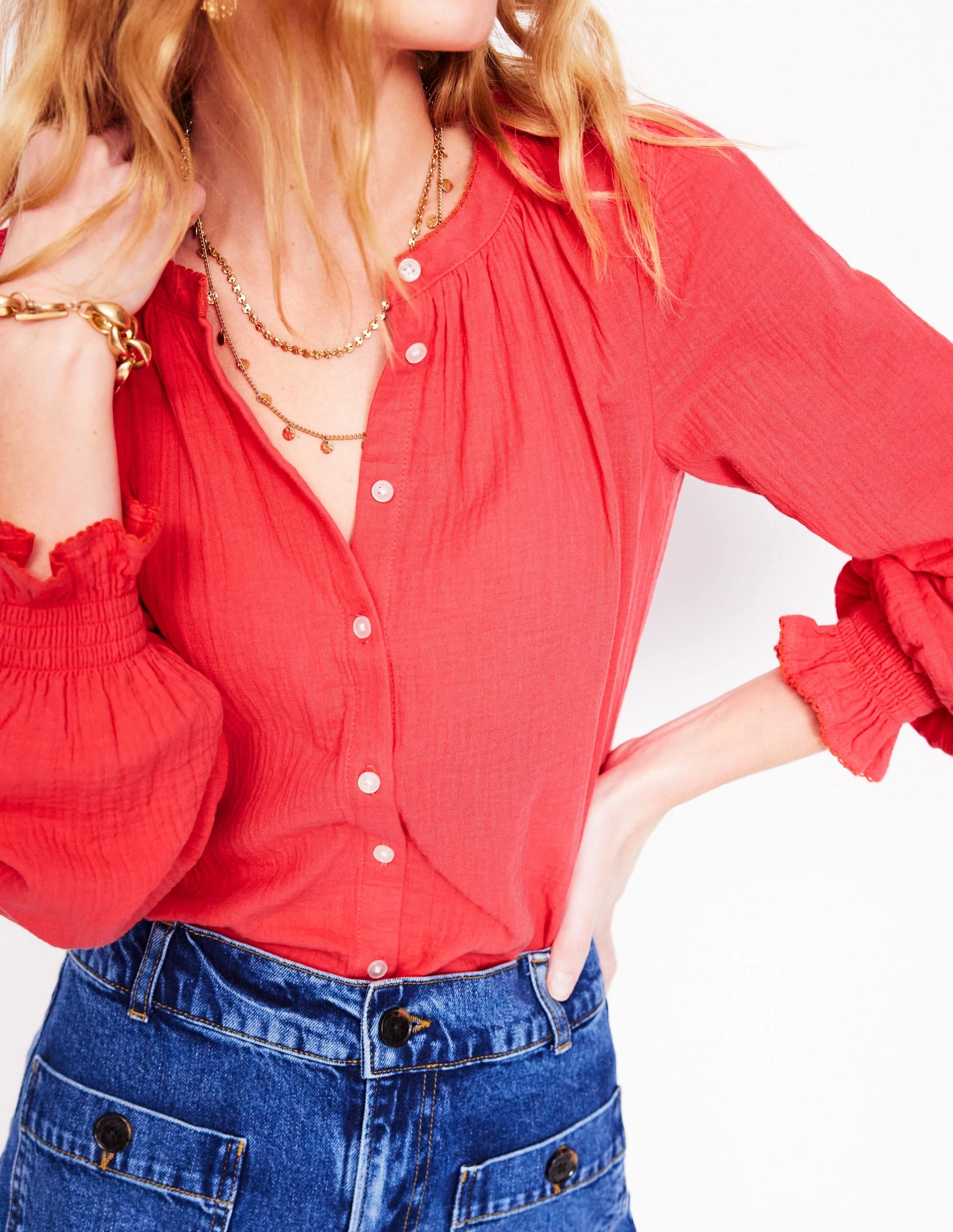 Evie Double Cloth Top-Jam Red Breathable Lining Softened Edges