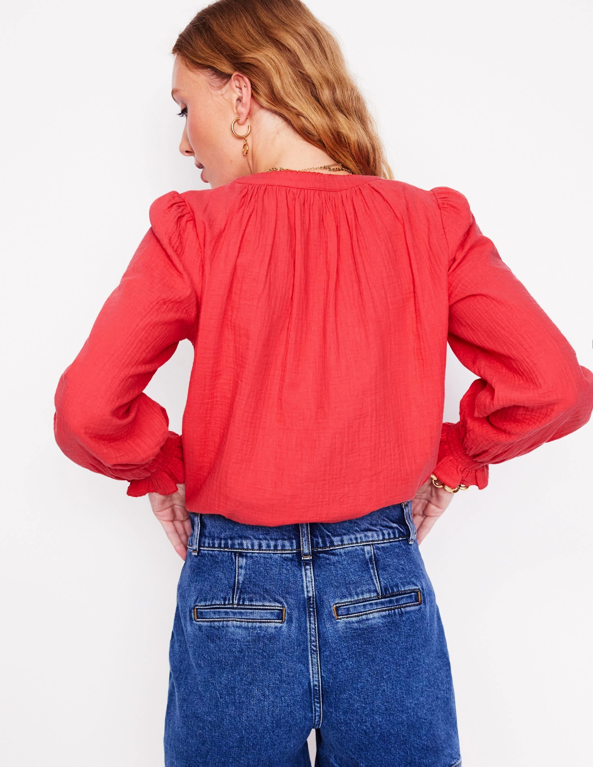 Evie Double Cloth Top-Jam Red Low Profile Seaming Anti Pilling Technology