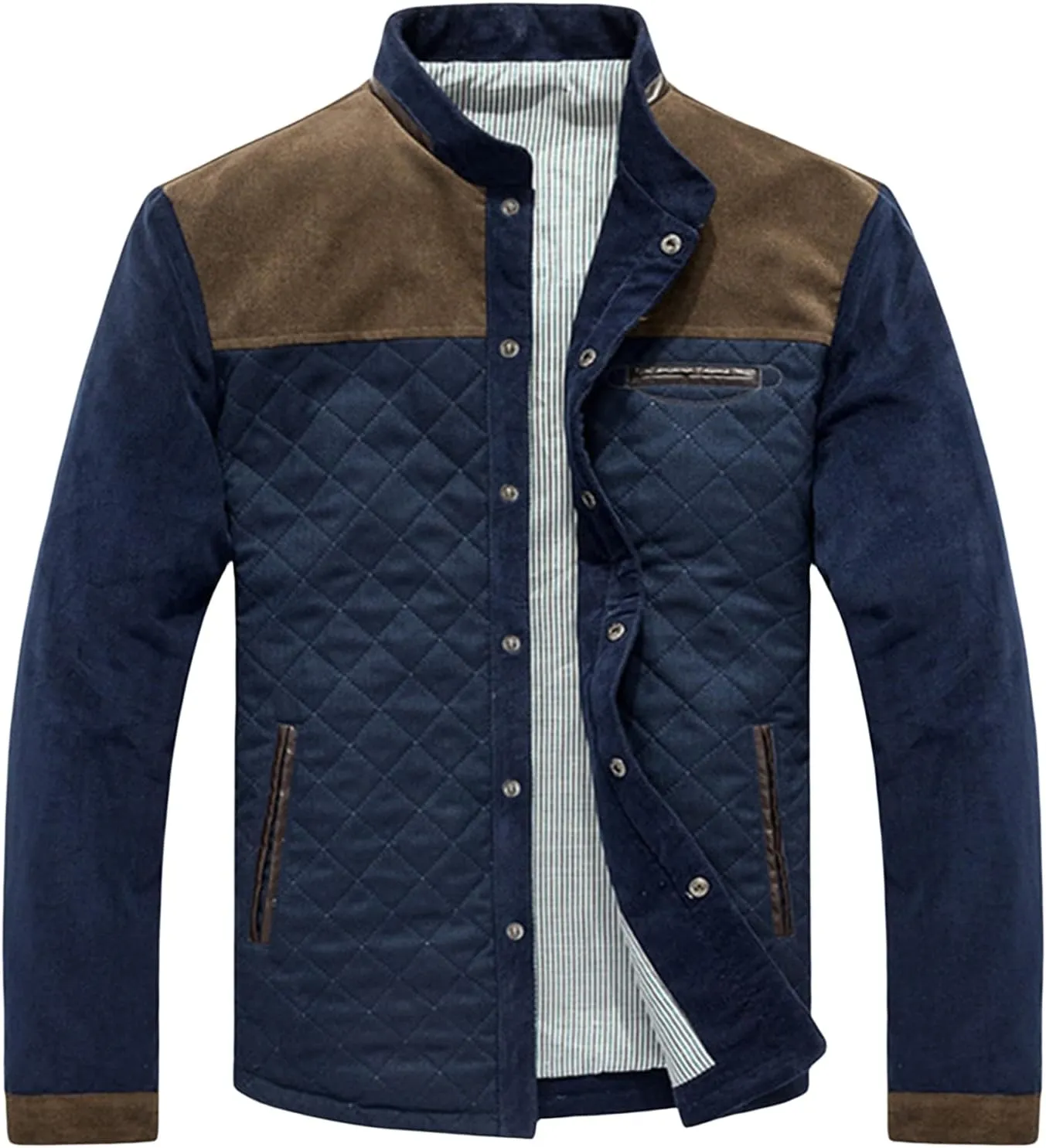 evzosrz Men's Diamond Quilted Puffer Down Jacket Lightweight Zipper Button Down Business 2024 Casual Long Sleeve Shirts Coats