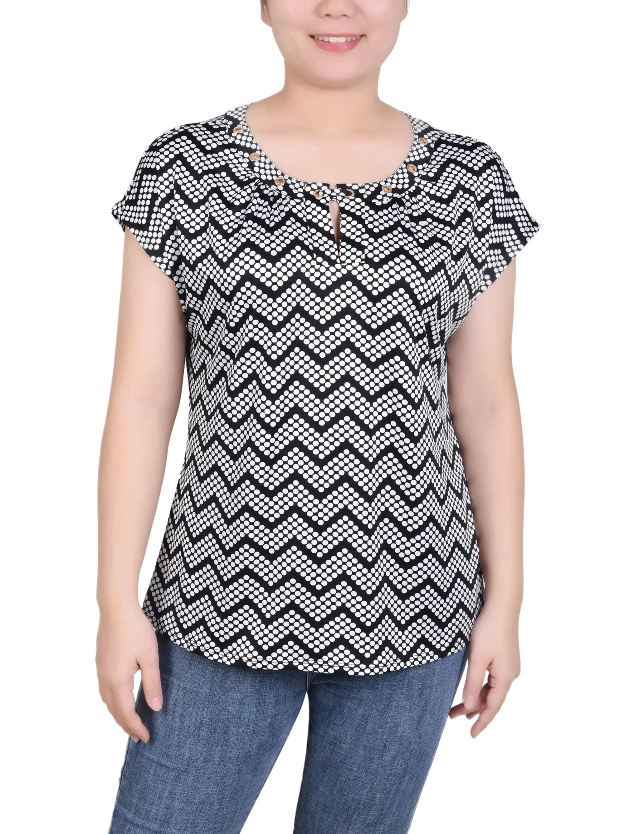 Simple Cut Extended Sleeve Top With Grommets