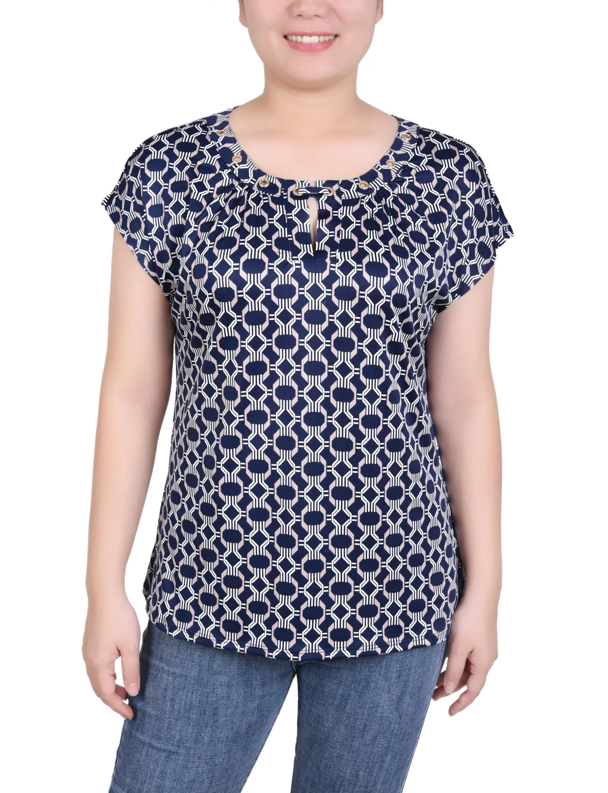 Extended Sleeve Top With Grommets RelaxedSilhouette