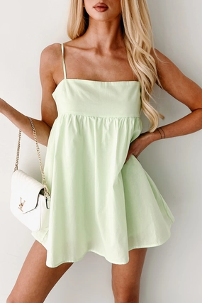 Eyes That Tease Babydoll Romper Dress (Lime) plus-size Relaxed Layer