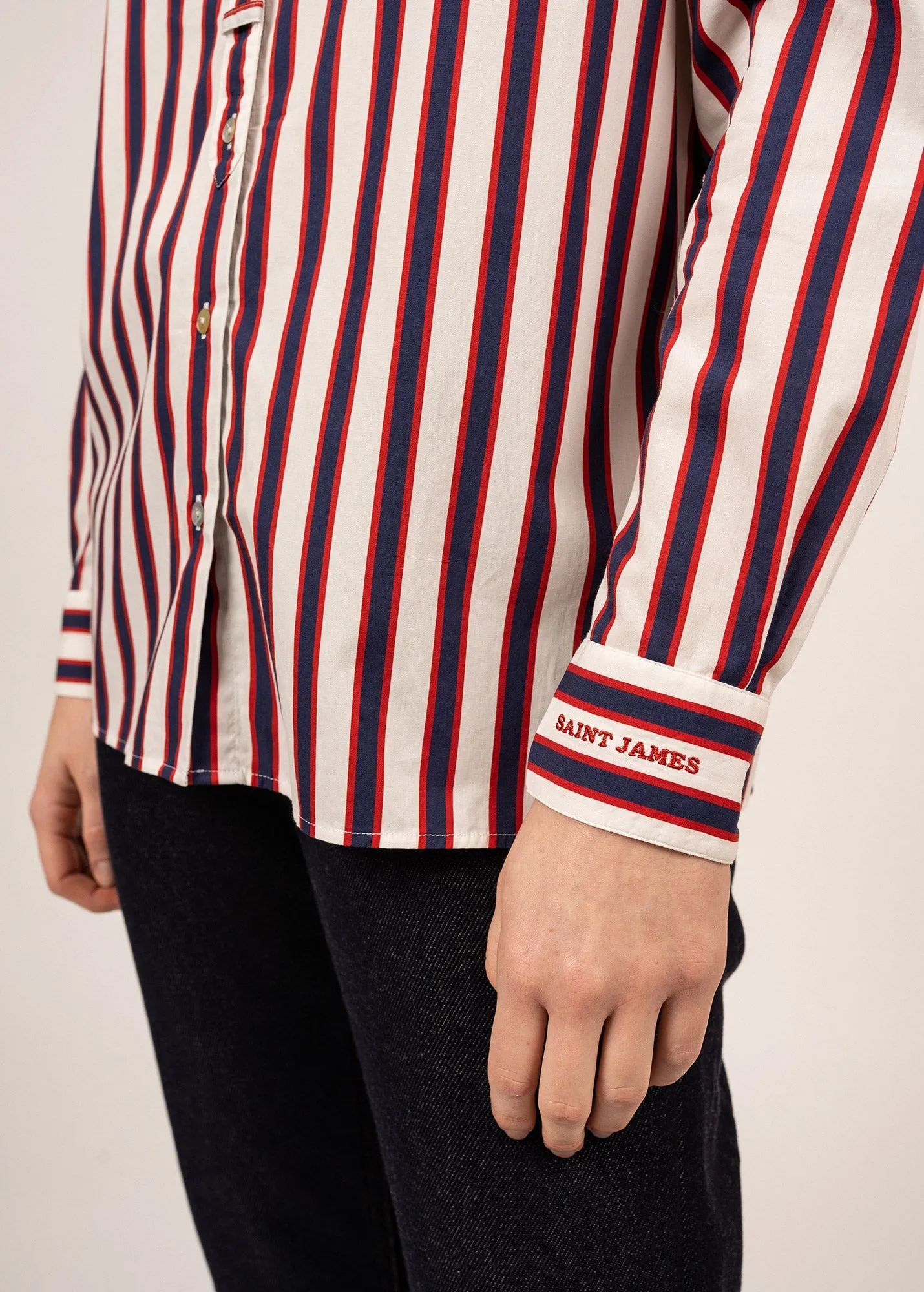 Fabiola striped shirt - in cotton poplin (BLANC D'HIVER/AMIRAL/ROUGE)