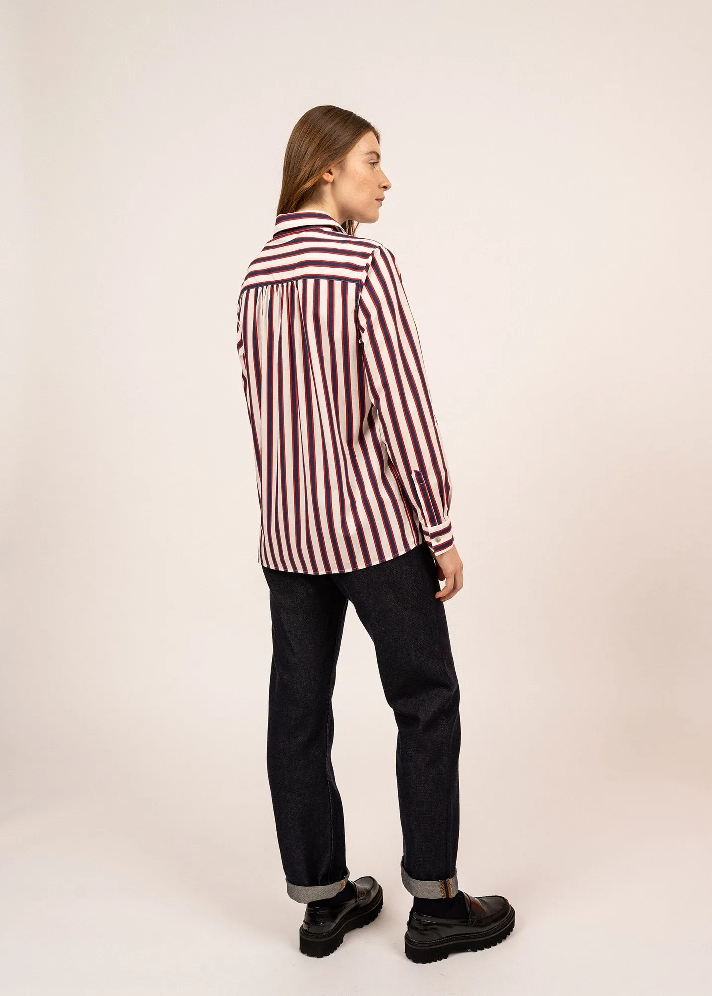Fabiola striped shirt - in cotton poplin (BLANC D'HIVER/AMIRAL/ROUGE)