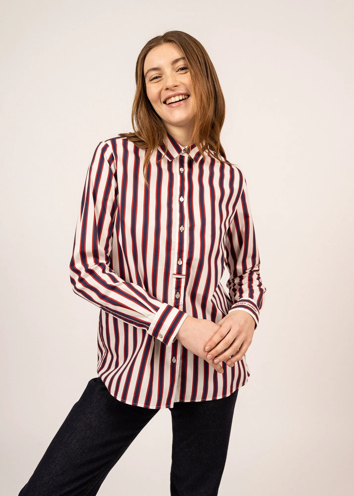 Fabiola striped shirt - in cotton poplin (BLANC D'HIVER/AMIRAL/ROUGE)