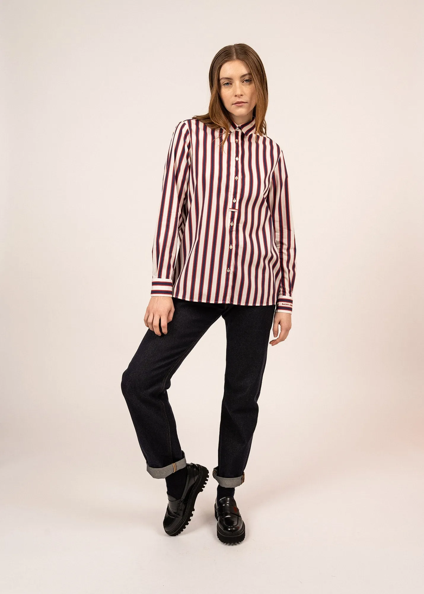 Fabiola striped shirt - in cotton poplin (BLANC D'HIVER/AMIRAL/ROUGE)
