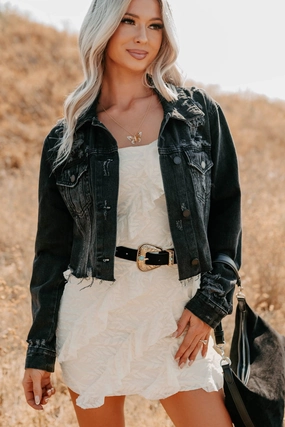 Fade Into You Distressed Denim Jacket (Washed Black) Skill suitable for community activities