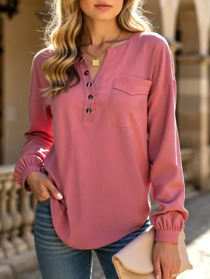 Crewneck Button-Pocket Casual Long-Sleeved Shirt LaserCutVents