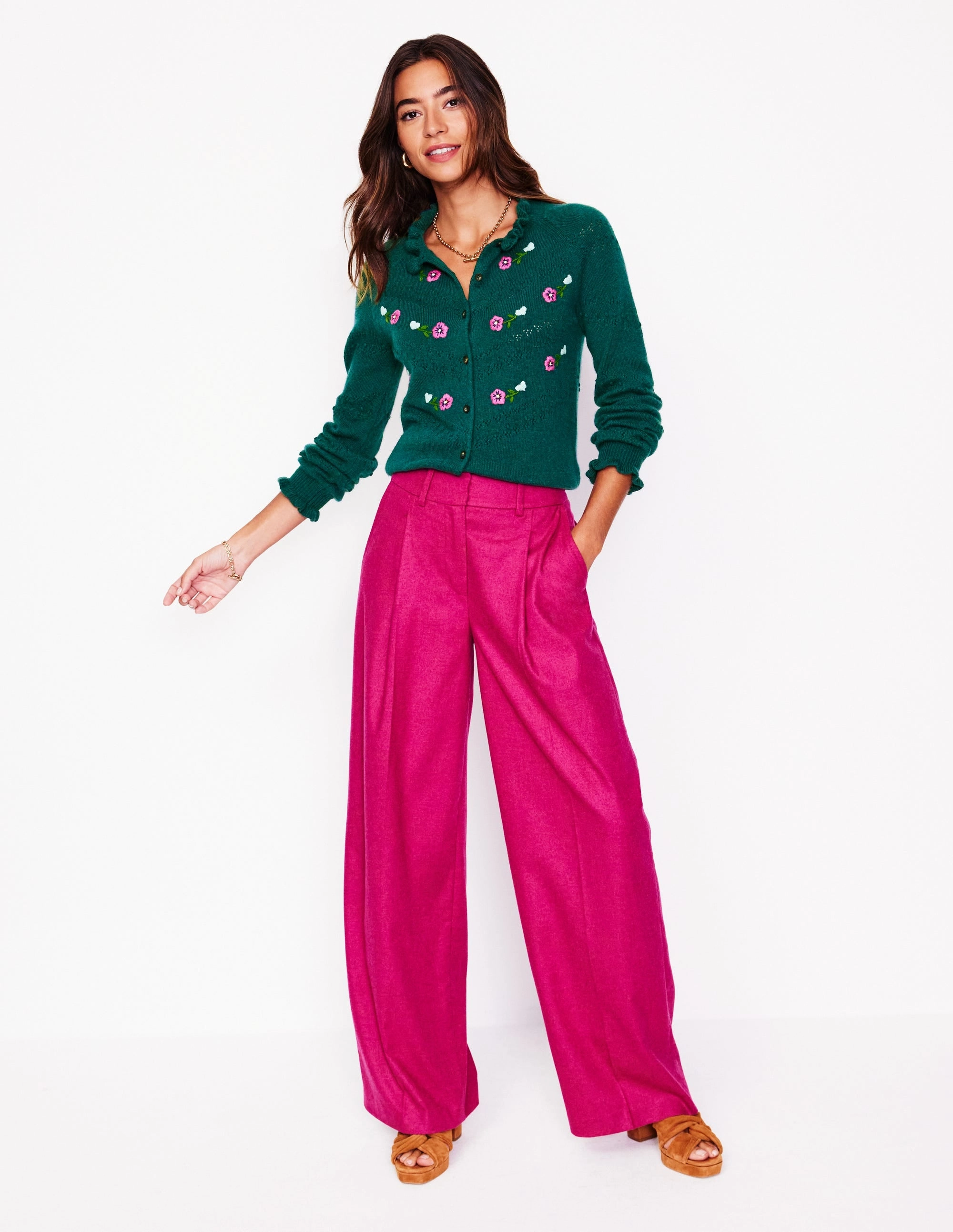 Fae Embroidered Cardigan-Glade Green elastic waistband Anti Pilling