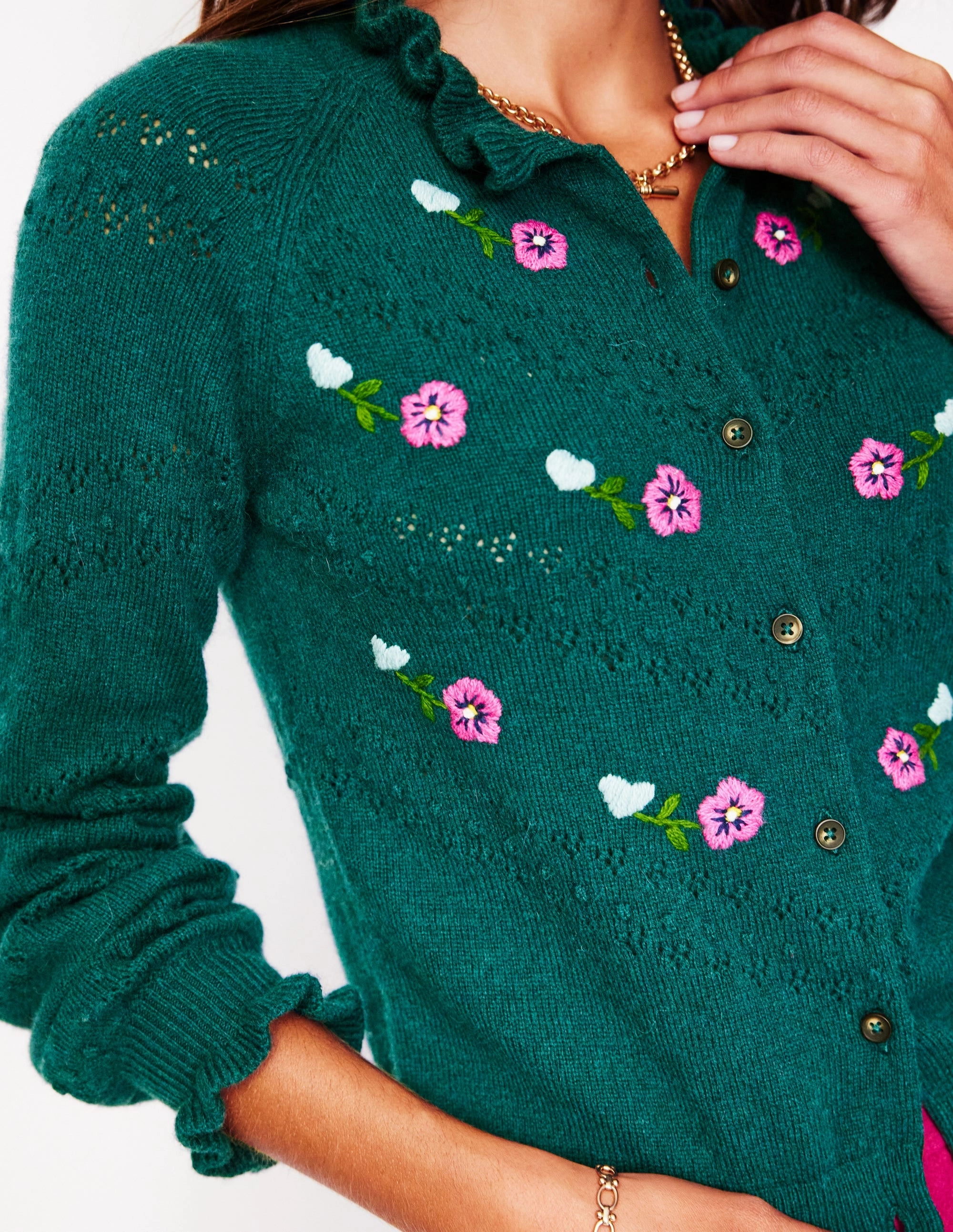 Fae Embroidered Cardigan-Glade Green Breathable Lining Home Outfit