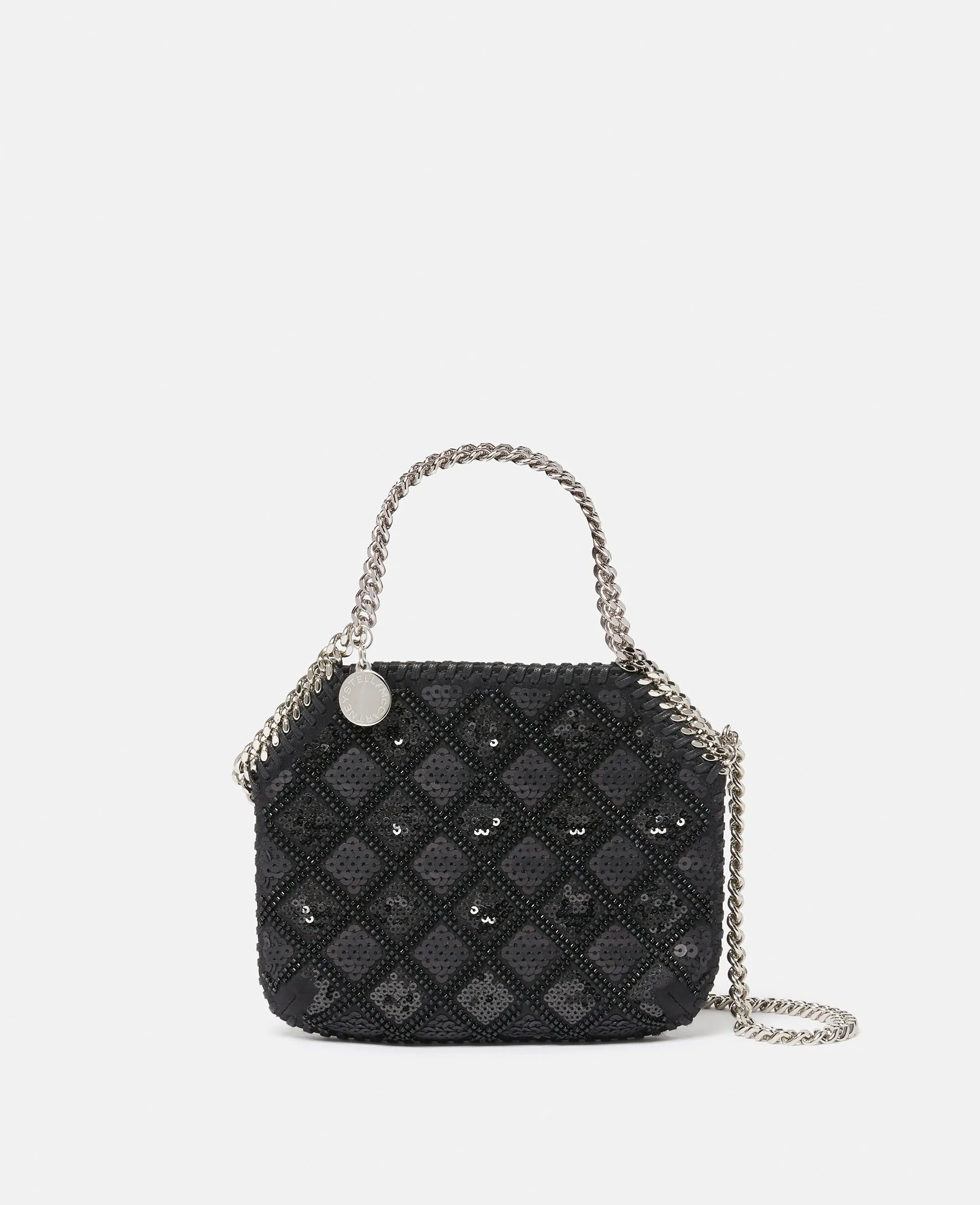 Falabella Checked Sequin Embroidery Evening Tote Bag