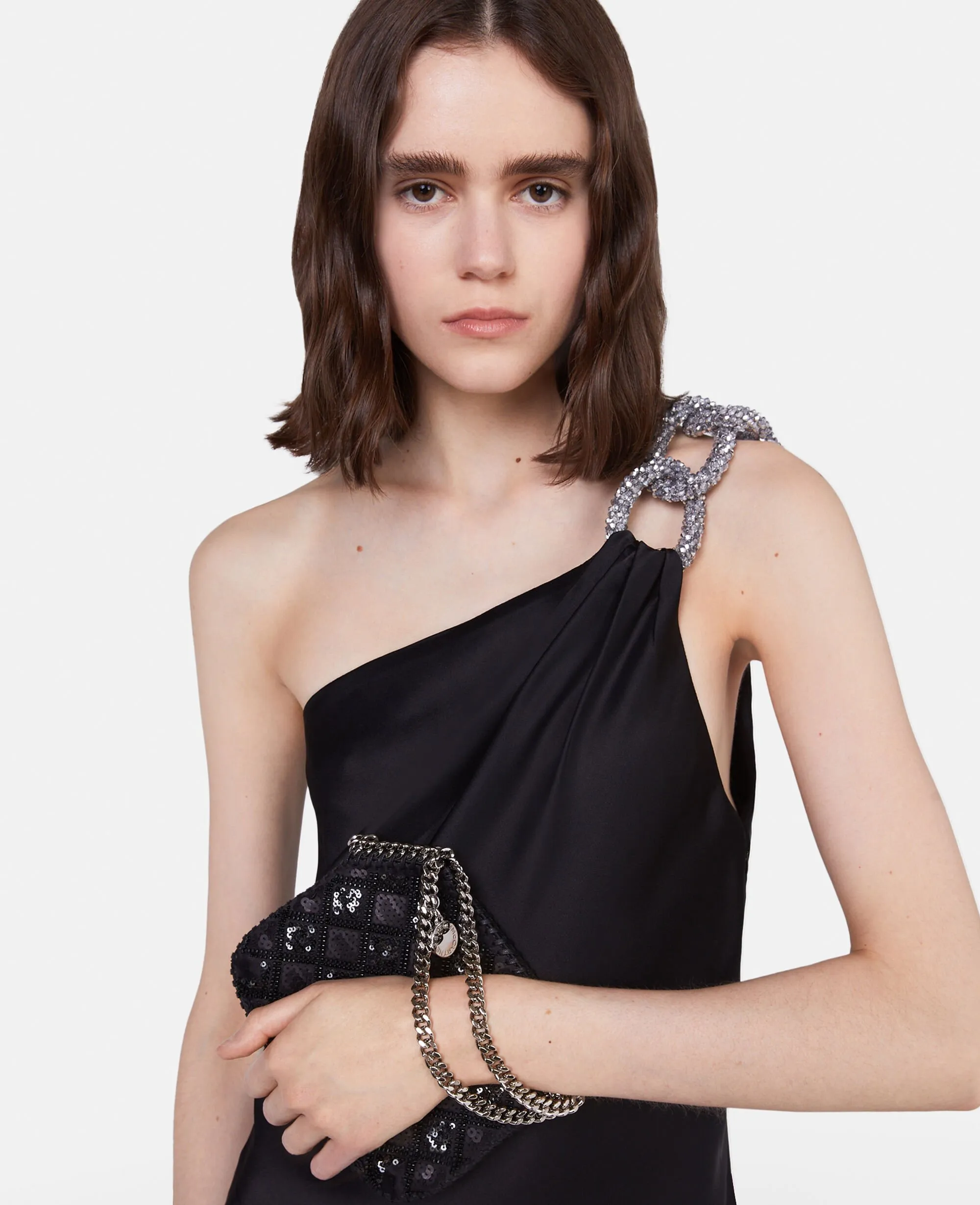 Falabella Checked Sequin Embroidery Evening Tote Bag