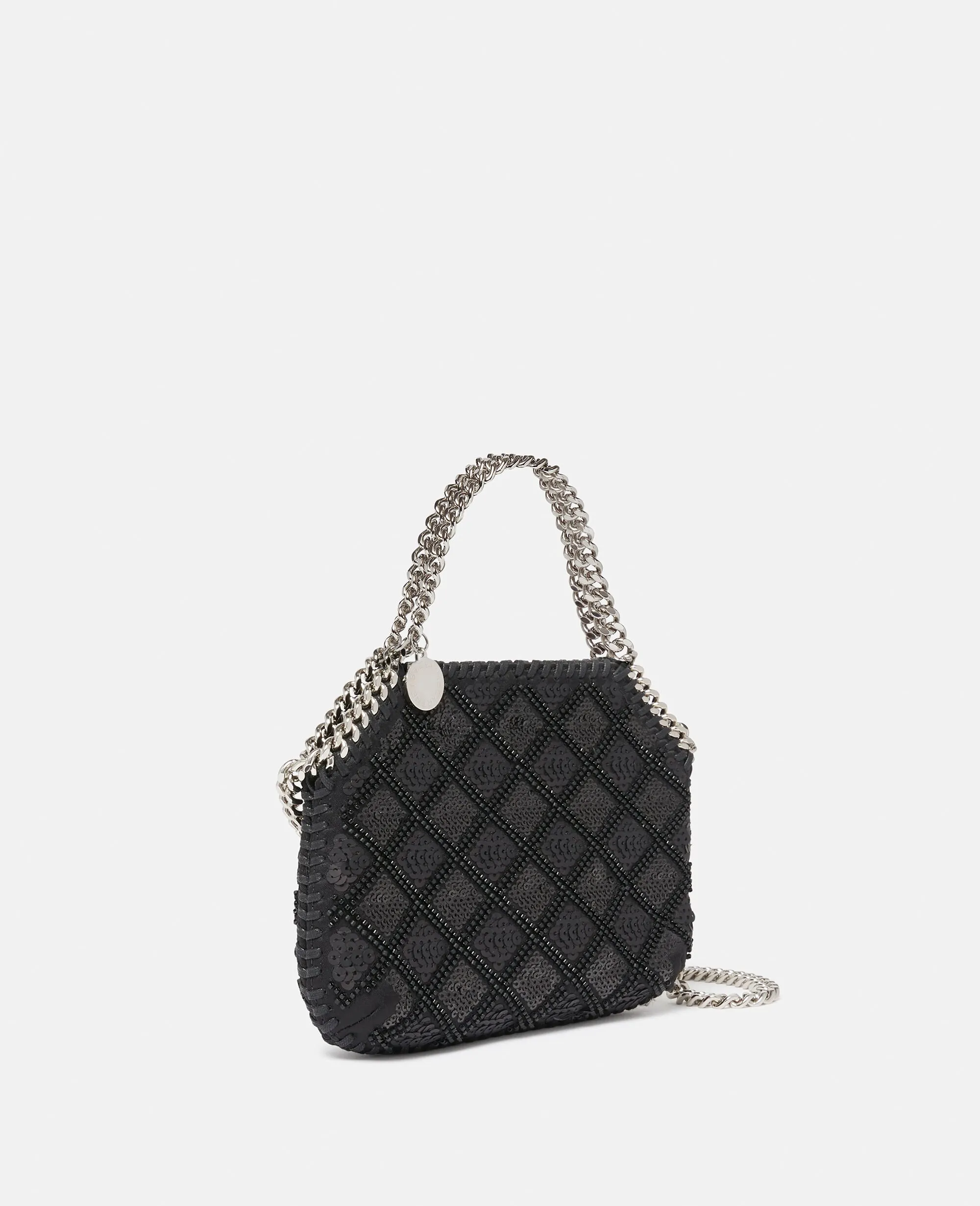 Falabella Checked Sequin Embroidery Evening Tote Bag