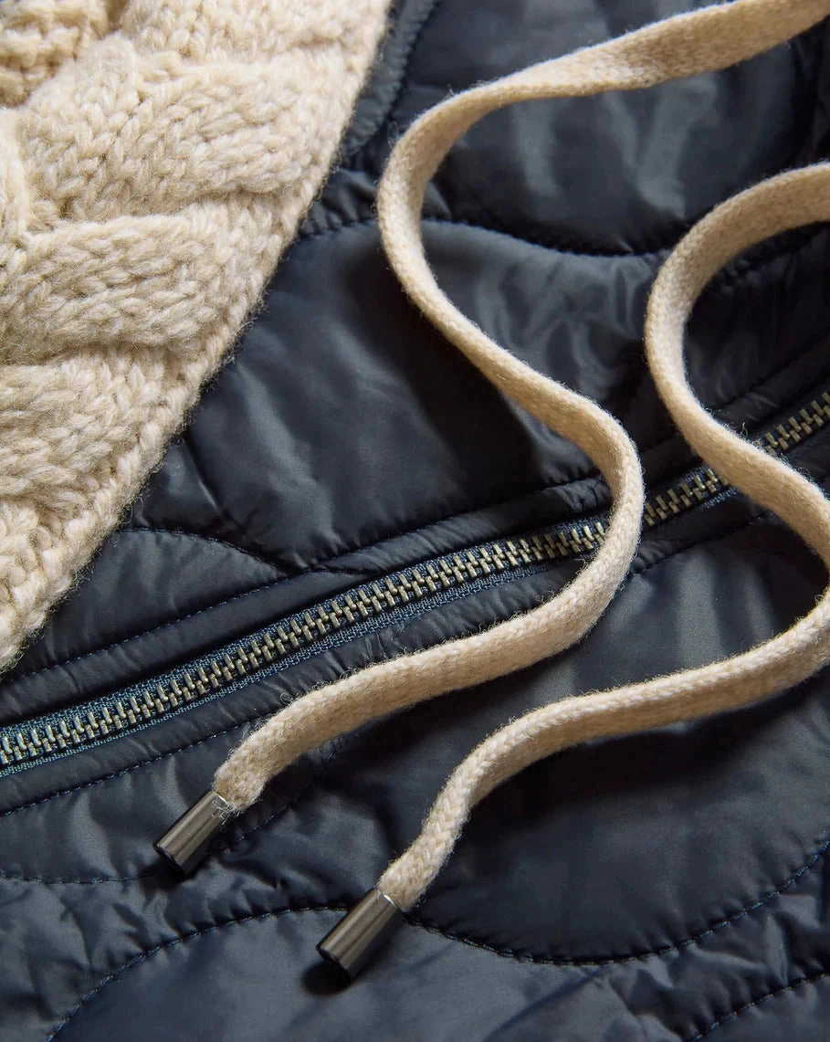 Barrows Knit Sleeve Quilted Jacket Navy/Heathered Sand color - coordinating Vision