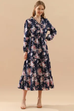 Open Design FLORAL PATTERN LONG SLEEVE CASUAL DRESS