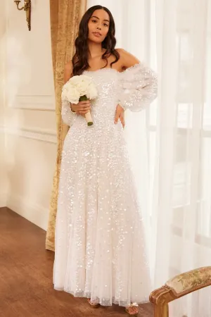 Confetti Gloss Off-Shoulder Gown Modern Waist