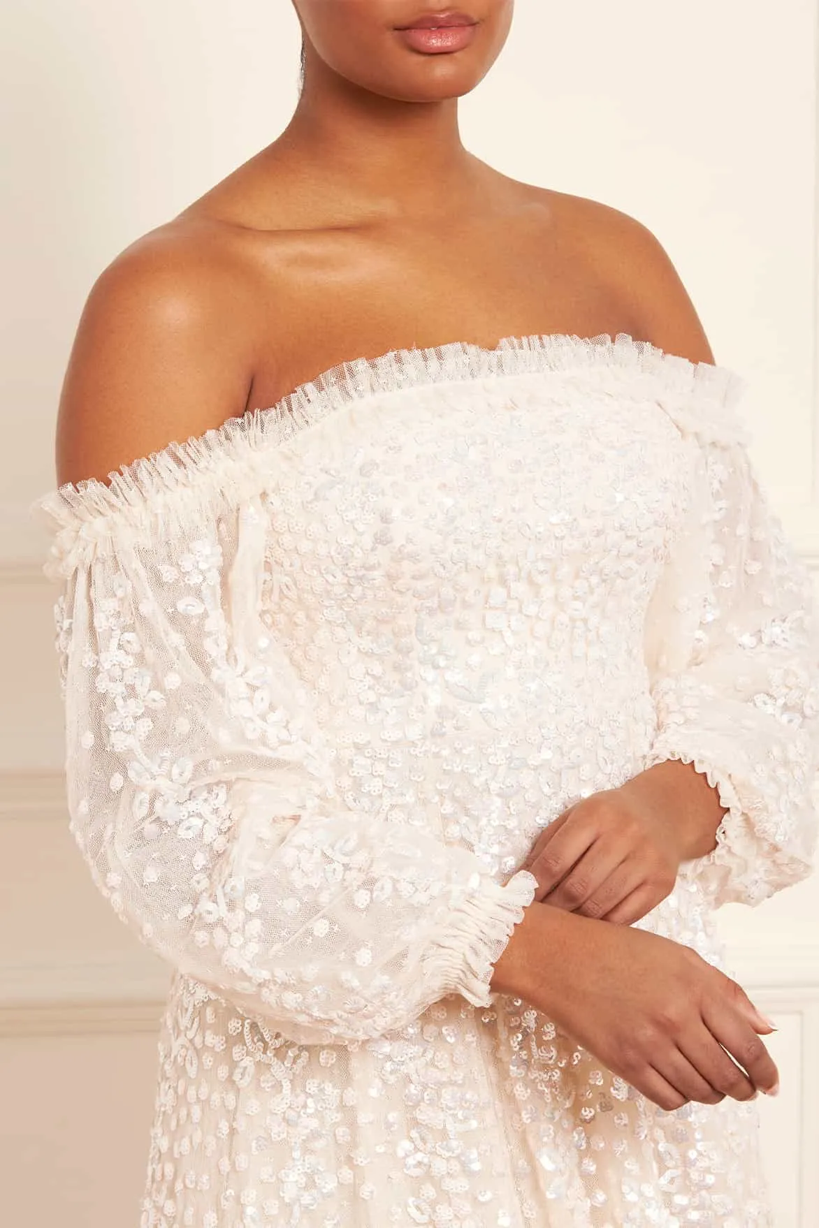 Farm Scene Fashion Daily Confetti Gloss Off-Shoulder Gown