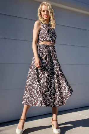 Style Staple Brown Motif Wrap Skirt