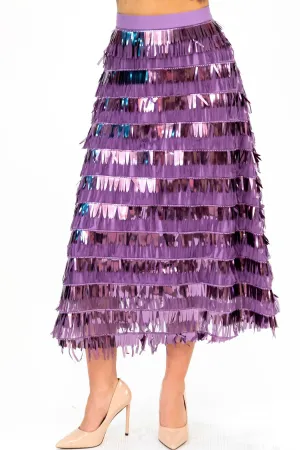 Jasmini Midi Skirt - Liliac Fringe Diagonal Slit