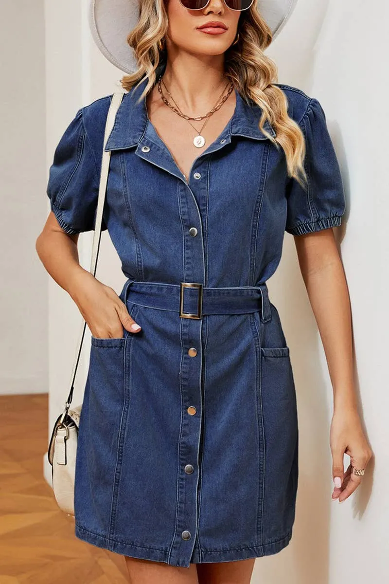 Airy Feel 2024 LAPLE SHORT SLEEVE BELTED DENIM SHIRT DRESS_CWDSD2575