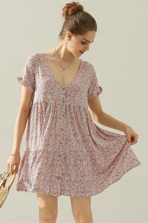 Silky-Lining V NECK BUTTON DOWN WITH RUFFLE SLEEVE DRESS