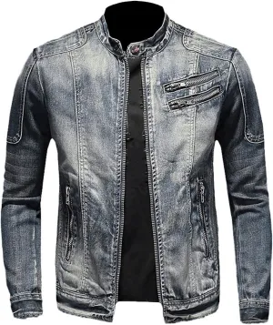 Fashion Mens Denim Trucker Jackets Slim Fit Mens Jeans Jacket Cotton Outwear Coat Long Sleeve Plus Size Denim Jacket