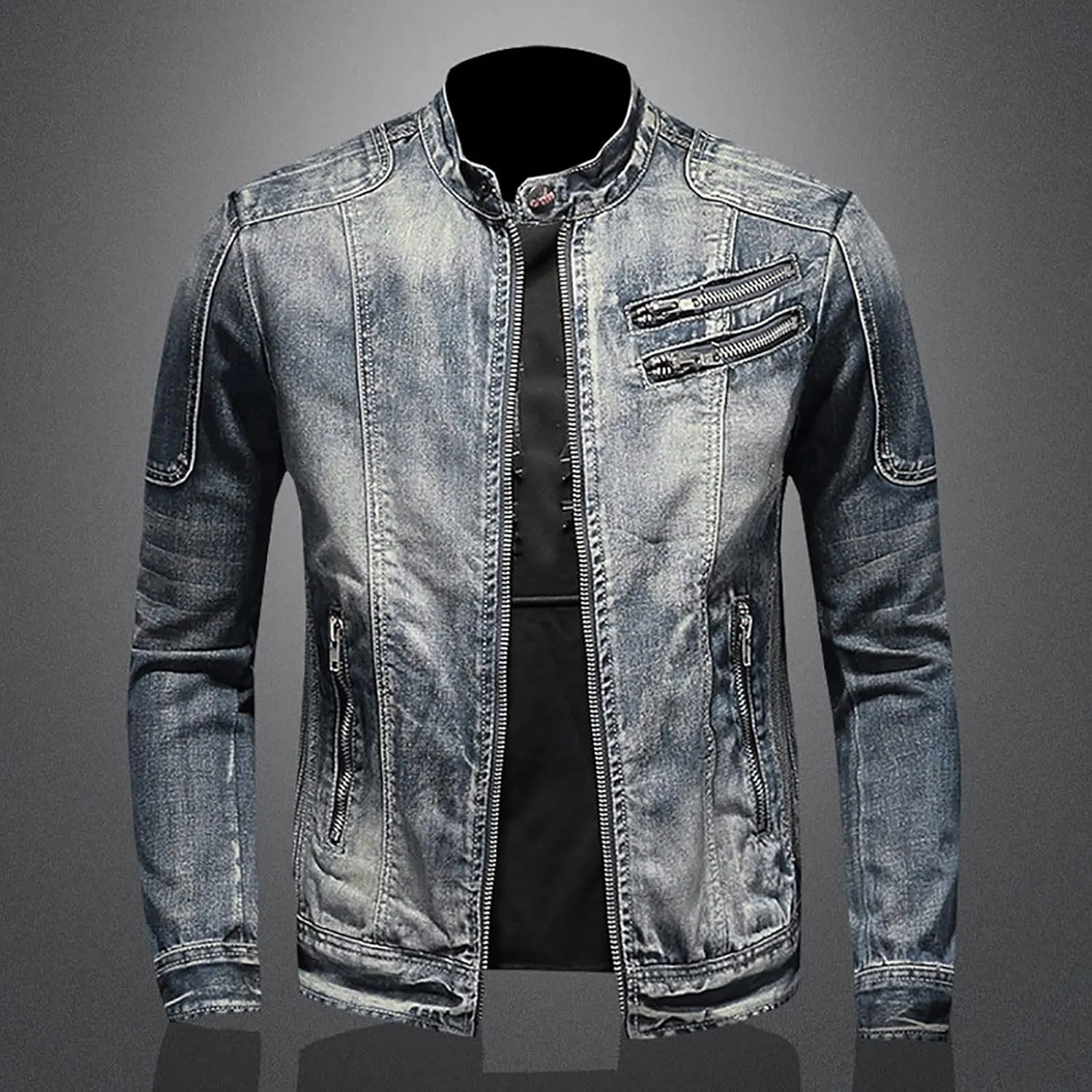Fashion Mens Denim Trucker Jackets Slim Fit Mens Jeans Jacket Cotton Outwear Coat Long Sleeve Plus Size Denim Jacket