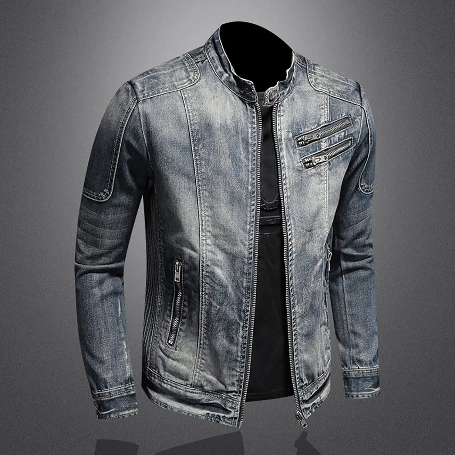 Fashion Mens Denim Trucker Jackets Slim Fit Mens Jeans Jacket Cotton Outwear Coat Long Sleeve Plus Size Denim Jacket
