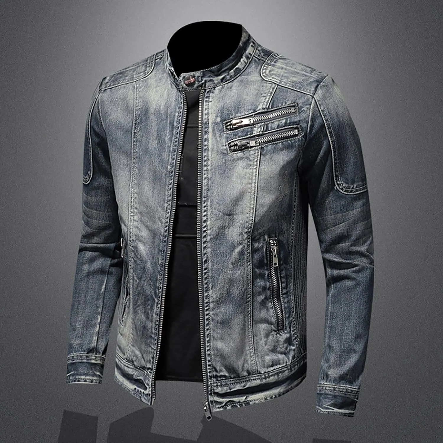 Fashion Mens Denim Trucker Jackets Slim Fit Mens Jeans Jacket Cotton Outwear Coat Long Sleeve Plus Size Denim Jacket