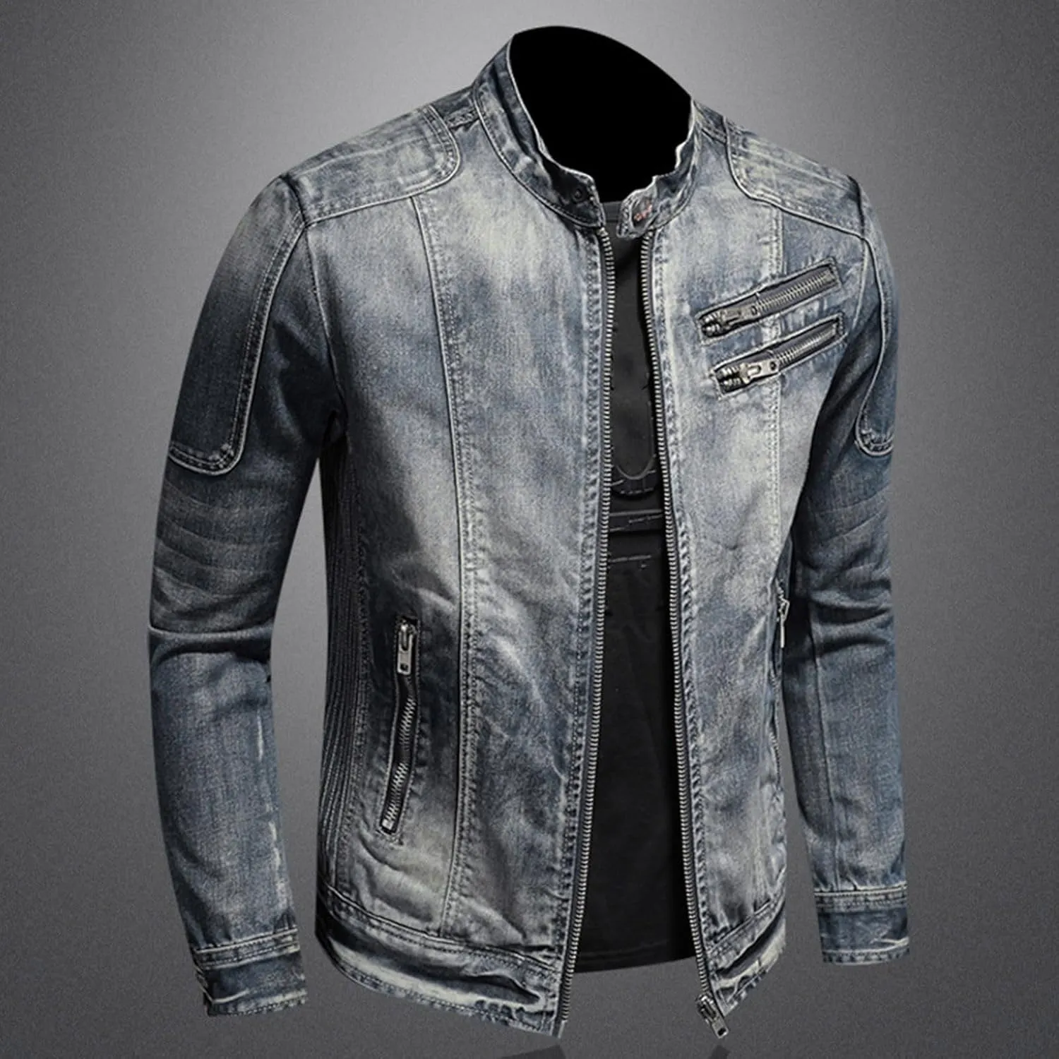 Fashion Mens Denim Trucker Jackets Slim Fit Mens Jeans Jacket Cotton Outwear Coat Long Sleeve Plus Size Denim Jacket