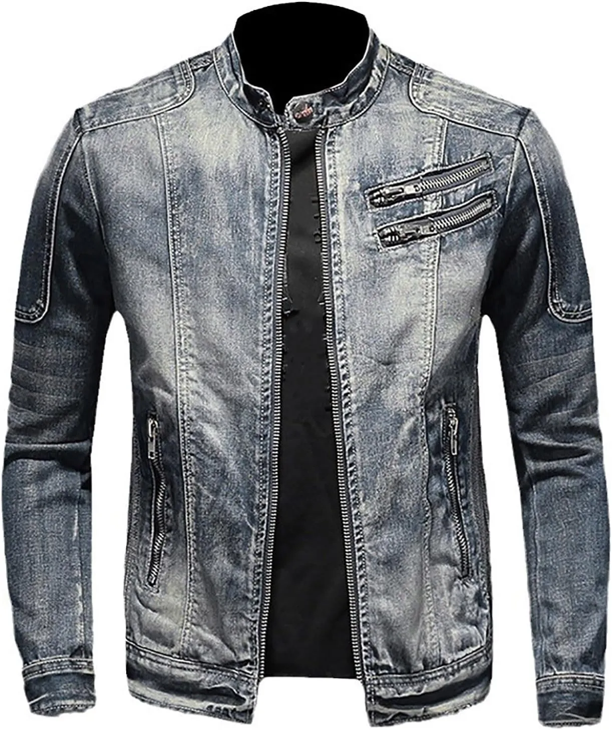 Fashion Mens Denim Trucker Jackets Slim Fit Mens Jeans Jacket Cotton Outwear Coat Long Sleeve Plus Size Denim Jacket