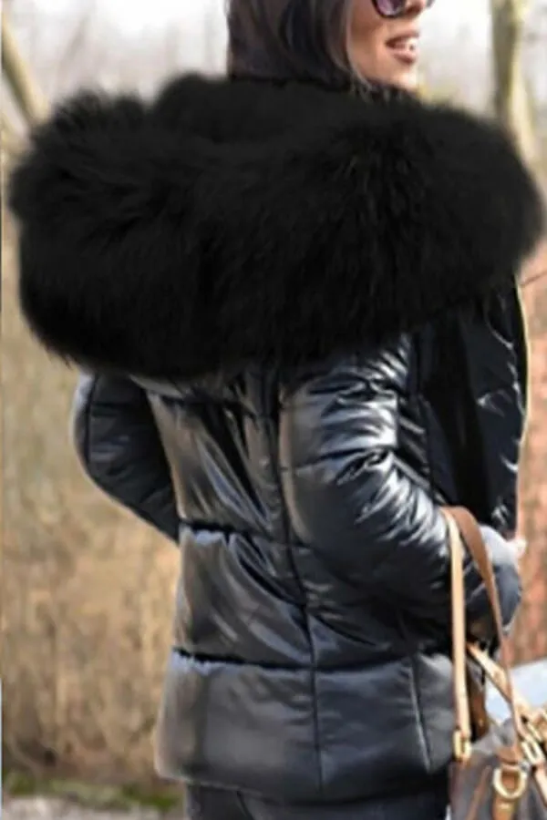 Fashion Solid Color Thick Fur Collar Down Jacket