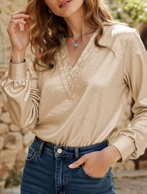 Anti Microbial Lining CroppedLength Fashion V-neck casual long-sleeved shirt
