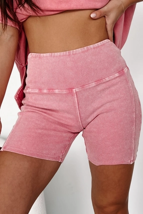 Chilly Day Comfort Stretch Motion Staying In My Lane Ribbed Biker Short (Fuchsia)