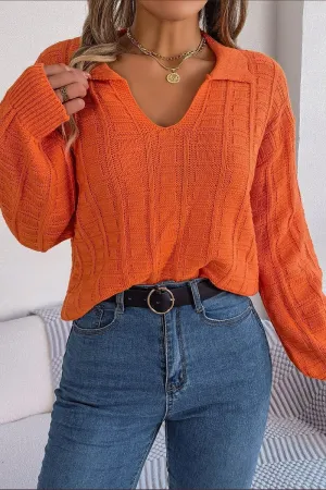 RollUpSleeves WOMEN LONG SLEEVE LOOSE FIT COLLARED KNIT SWEATER