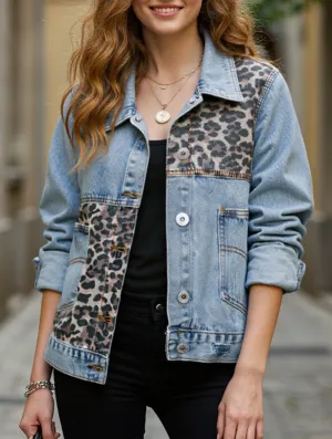 Casual Long Sleeve VentilatedBackPanel Fashionable printed patchwork ripped denim jacket