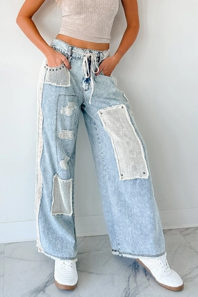 Reinforced Hems LightweightWeave Annabell POL Patchwork Wide Leg Jeans (Denim)