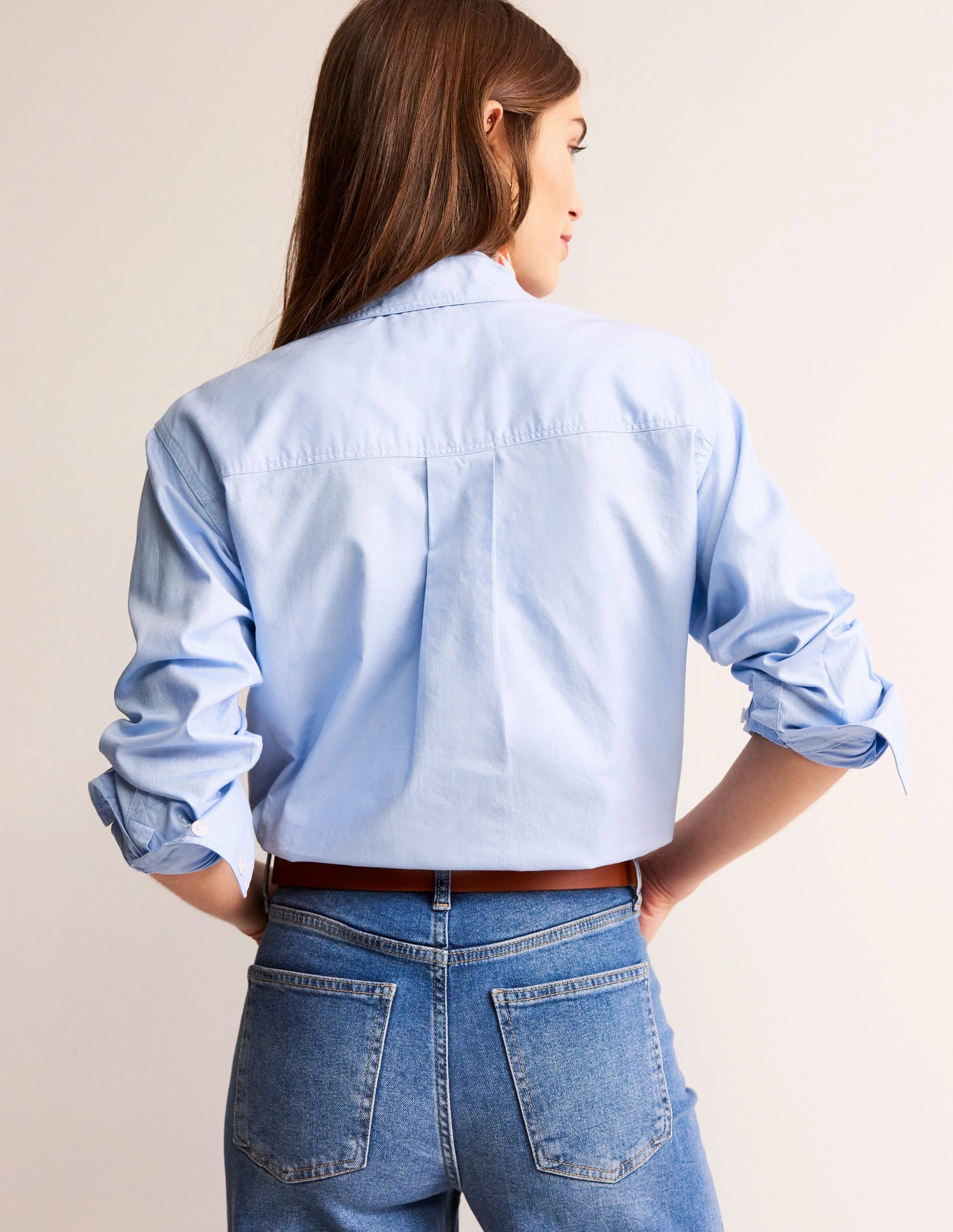 Connie Relaxed Cotton Shirt-Blue Oxford Odor Resistant Treatment Fitted Blouse